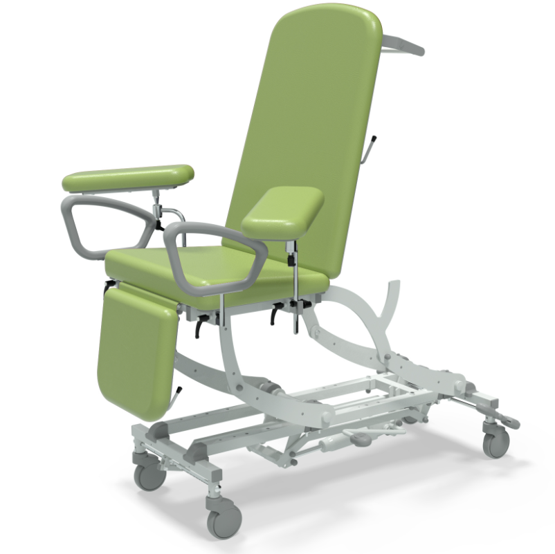 Seers CLINNOVA Phlebotomy 1 NV9656P-CLS 
Hydraulic
Gas Assisted Backrest &amp; Foot Section
Central Locking Castors
Classic Base