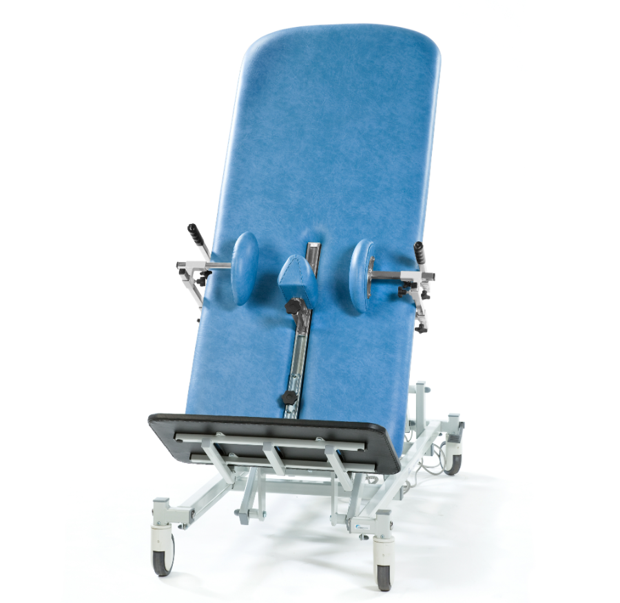 Seers Paediatric Therapy Tilt Table ST7651 Central Locking Castors Shown in Sky Blue