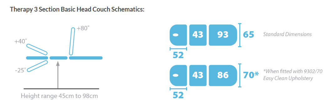 Seers Therapy 3 Section Couch basic basic head specifications