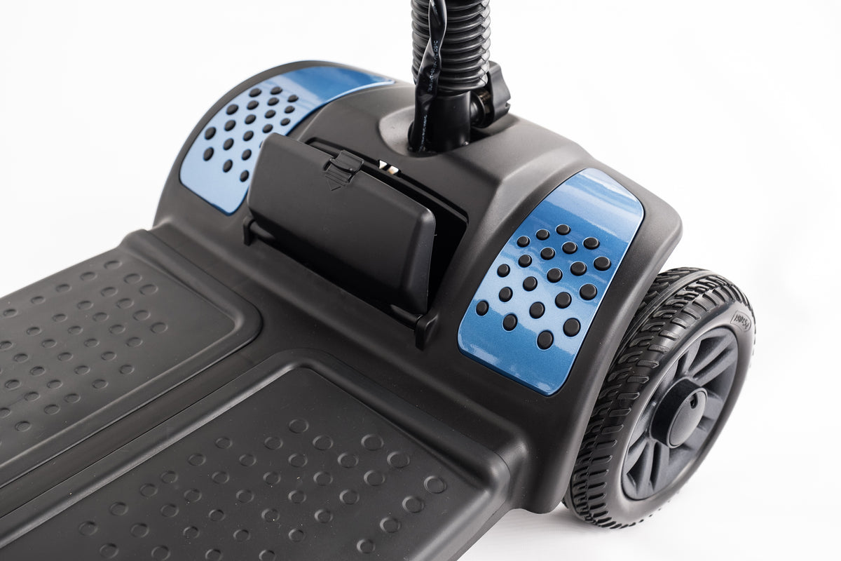 VanOs Travelux Tiempo Mobility Scooter compact blue foot panel