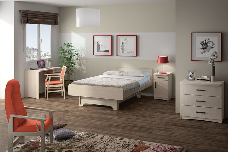 Winncare Duo Divisys 140 Double Profiling Bed in use (fixed feet with wooden surrounds in dragonnier clair colour) room 1