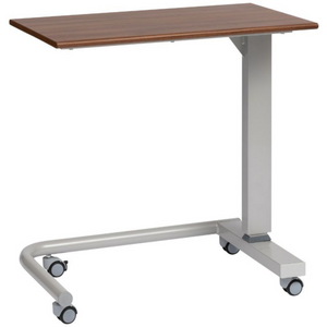 Alerta Adjustable Gas Lift Overbed Table with Wheelchair Accessible Design in Oak and Walnut Finish Hospital Patient walnut