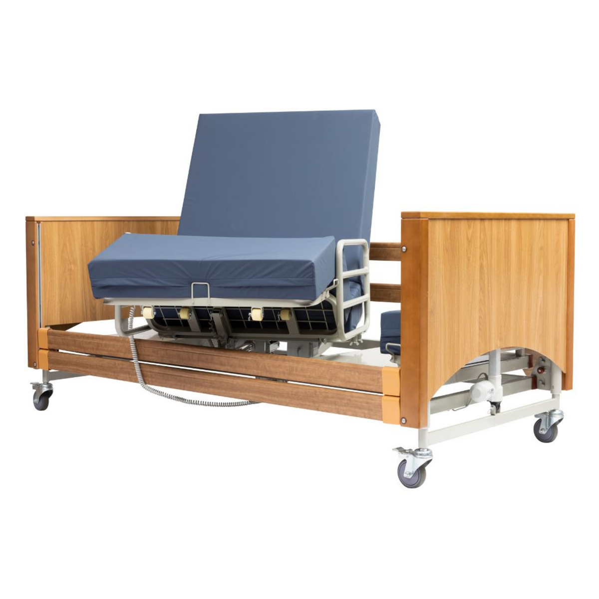 Alerta Lomond Rotate-Stand-Up Hi-Lo 4 Section Profiling Bed Memory Foam mattress Hospital Patient Ulcer Prevention folded view