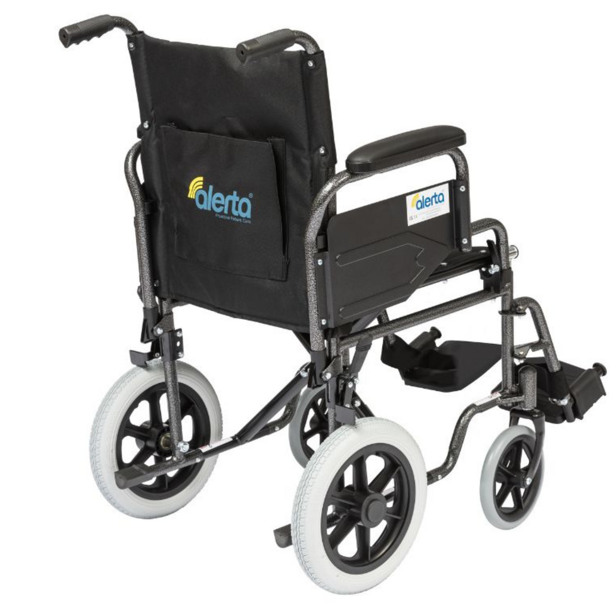 Alerta Medical Transit Wheelchair Crash Tested with Detachable Arms and Puncture-Proof Tyres Hospital Patient Transport car transit rear view