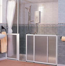 Chiltern Invadex | Sandwell MK3 760 Level Access Shower Tray & Enclosure | Seamless Floor Level Access Ideal Bath Replacements with Integrated Showering and Drying Areas bathrrom view