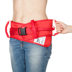 Direct Healthcare Group EasyBelt Sit-to-Stand and Walking Support Belt worn by woman in jeans and a hand holding one of the straps 