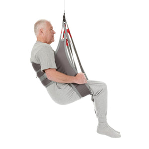 Direct Healthcare Group Hygiene Sling with back support patient hoisted  side view 