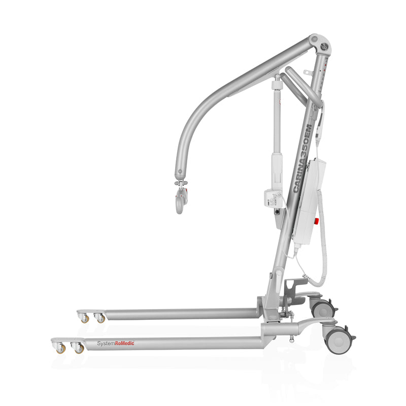 Direct Healthcare Group Carina350EM Mobile Hoist side view folded 45 degree angle