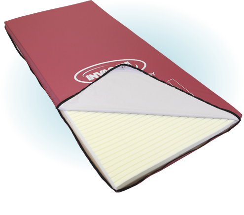 Invacare Propad VIsco Mattress Overlay with zip open to show castellated cut foam