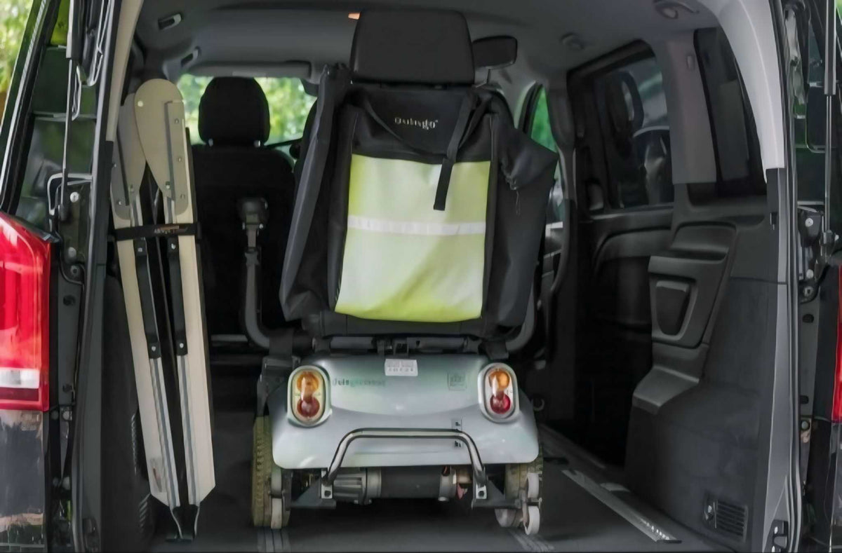 Enable Access Aerolight Broadfold Portable Wheelchair Ramp folded in van trunk 