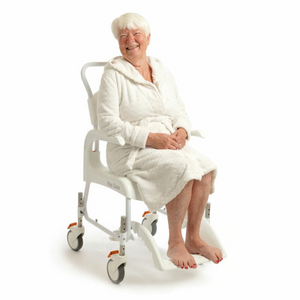 Etac | Clean Height Adjustable Shower Commode Chair Tailor-Made Comfort with Adjustable Seat Height for Easy Transfers and Versatile Use patient using