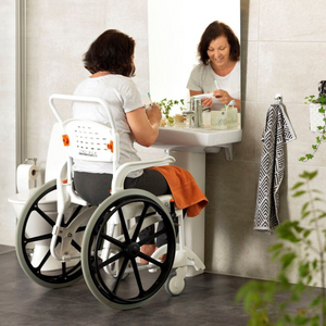 Etac | Clean Self-Propelled Shower Commode Chair Explore Ultimate Comfort and Safety Award-Winning Shower Commode Chair with Versatile Design for Shower  white patient use