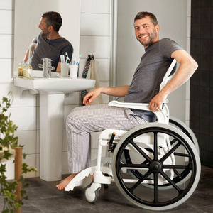 Etac | Clean Self-Propelled Shower Commode Chair Explore Ultimate Comfort and Safety Award-Winning Shower Commode Chair with Versatile Design for Shower happy patient