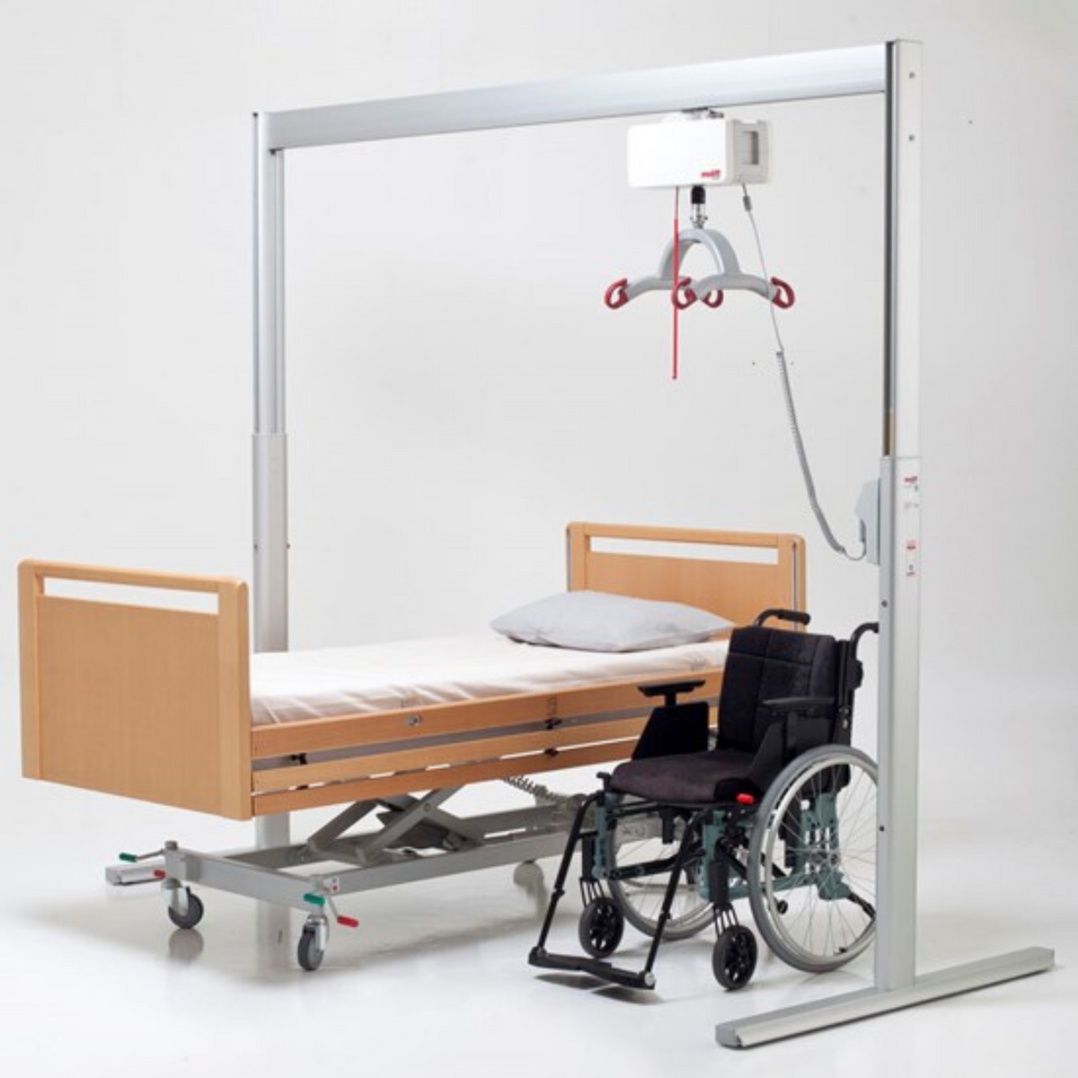 Etac | Molift Duo Lightweight, Free-Standing Overhead Hoist for Versatile Lifting Solutions A Free-standing Overhead Hoist System side view full setup