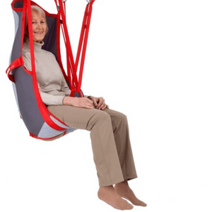 Etac | Molift RgoSling HighBack Net All-Round Sling for Head and Body Support in Homecare and Institutional Environments Versatile Design for Most Hoisting Situations woman patient uses