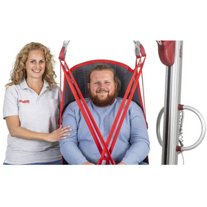 Etac | Molift RgoSling HighBack Padded Versatile Patient Handling Sling with Head and Body Support for Impaired Stability man happy using it