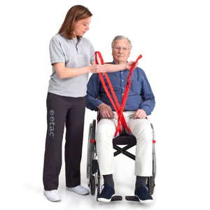 Etac | Molift RgoSling Medium Back Padded High-Quality 4-Point Sling for Users with Head Control, Ideal for Home Care and Institutions woman help patient