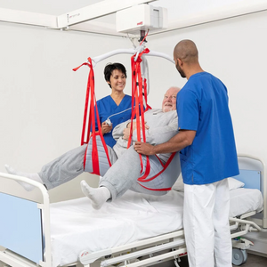 Etac | Safely Lift and Support Plus Size Users with RgoSling MediumBack Plus 500 kg Safe Working Load for Comfortable and Dignified Care helping man patient 