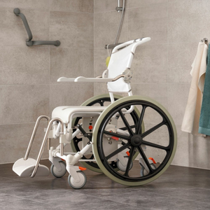 Etac | Empower Your Independence with the Swift Mobil 24"-2 Self-Propelled Shower Commode User-Controlled side view