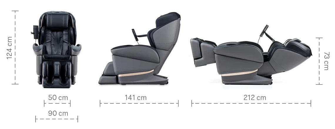 Black and grey Fujiiryoki JP-3000 Zero Gravity Massage Chair. Advanced 5D AI+ Full Body Massage Experience. Specifications