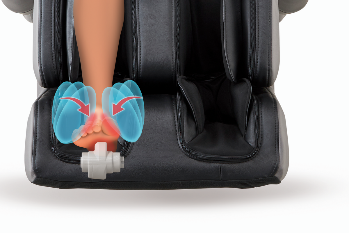 Black and grey Fujiiryoki JP-3000 Zero Gravity Massage Chair. Advanced 5D AI+ Full Body Massage Experience. Foot massage