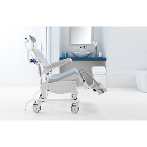 Invacare | Aquatec Ocean VIP Ergo and Dual VIP Ergo Innovative Tilt-in-Space Shower Chair Commodes for Enhanced Comfort and Independence  washroom view