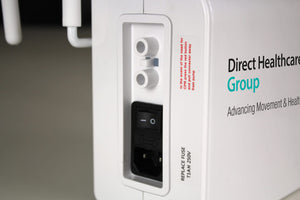 Close up of the input and power buttons on the Direct Healthcare Group Dyna-Form Mercury Advance Mattress Replacement System Pump