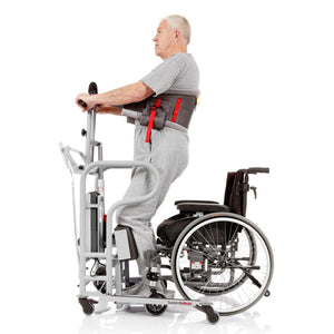 Direct Healthcare Group MiniLift160 Sit to Stand in use  by patient standing from wheelchair