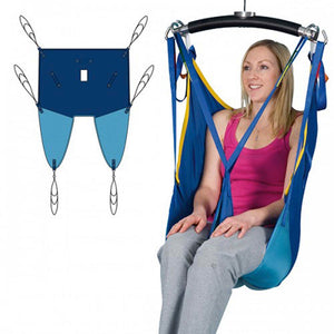 Woman using the Prism Medical | Prism Universal Sling Polyester/Slip Fit Without Headrest