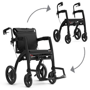 Rollz | Motion 2 Rollator 3-in-1 Rollator Walker and Wheelchair, Effortless Transformation for Dual Mobility Support  black