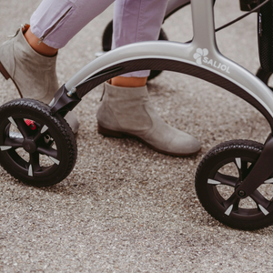 Rollz | Saljol Carbon Rollator Ideal for All Terrains, Easy Maneuverability, and Comfortable Seating Your Perfect Lightweight Companion close view wheels