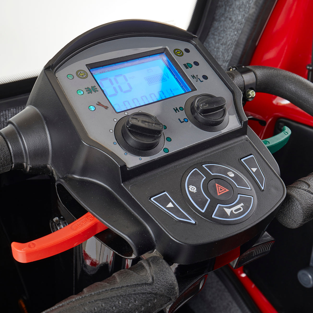 Scooterpac Cabin Car Mk2 Plus Mobility Scooter with Airbubbl Air Purifier steering control panel