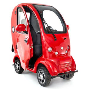 Red Scooterpac Cabin Car Mk2 Plus Mobility Scooter with Airbubbl Air Purifier Your Ultimate Personal Mobility Solution doors