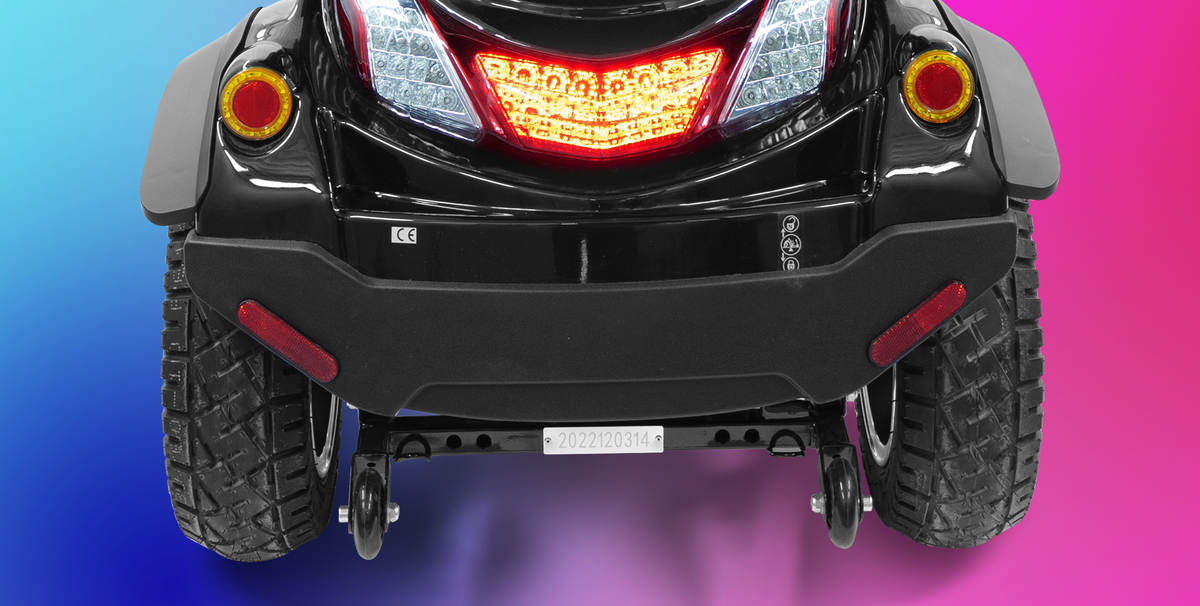 Scooterpac Ignite Grande 8 mph Mobility Scooter Extra Storage, Comfort, and Safety for Ultimate Mobility Ultimate Personal Mobility Solution close up of rear lights