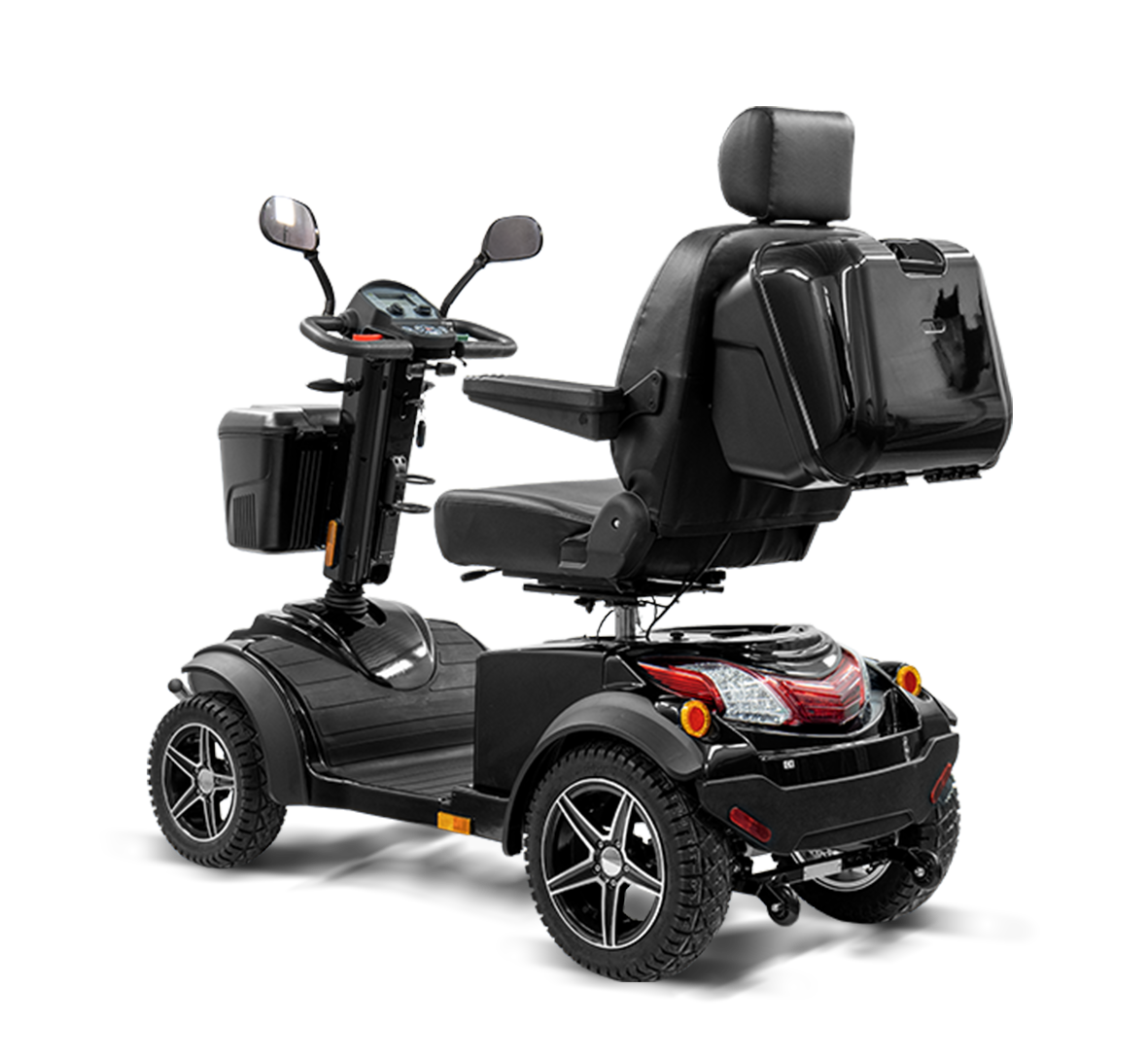 Scooterpac Ignite Grande 8 mph Mobility Scooter Extra Storage, Comfort, and Safety for Ultimate Mobility Ultimate Personal Mobility Solution rear view with storage box