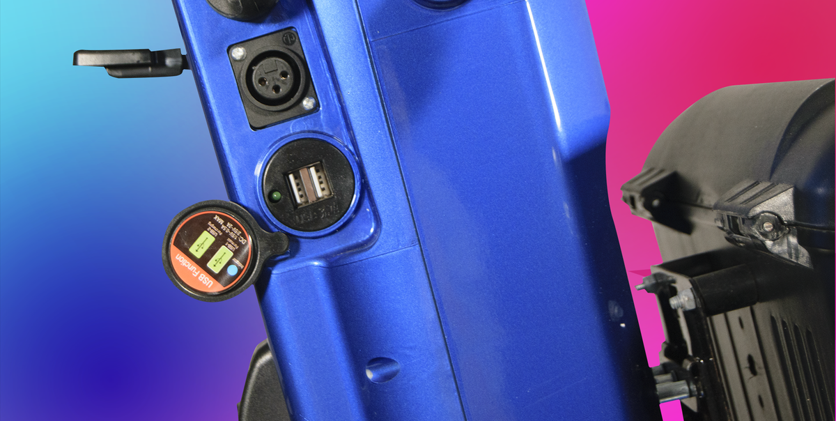 Blue Scooterpac Ignite Mini 8 MPH Electric Mobility Scooter. 35 Mile Range. Heated Seat. Compact Personal Mobility Solution usb and charging ports