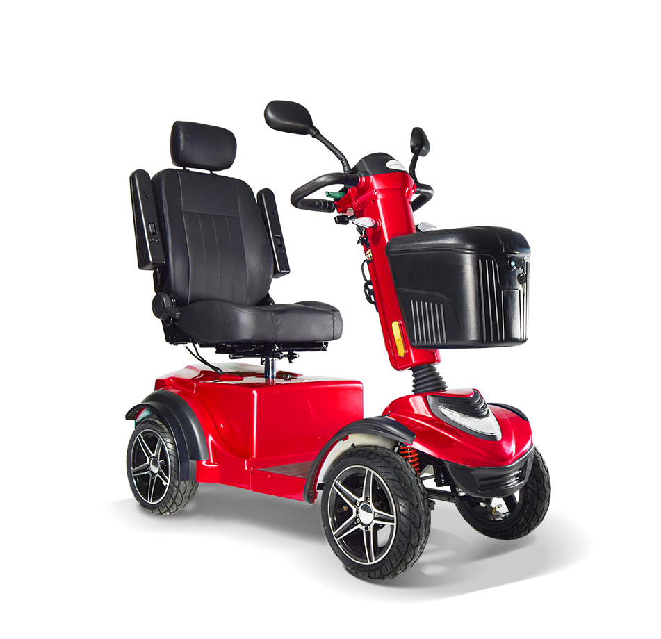 Red Scooterpac Ignite Mini 8 MPH Electric Mobility Scooter. 35 Mile Range. Heated Seat. Compact Personal Mobility Solution