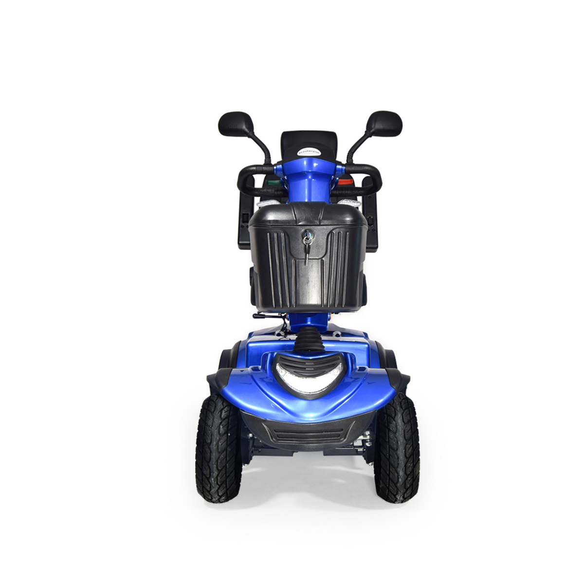 Blue Scooterpac Ignite Mini 8 MPH Electric Mobility Scooter. 35 Mile Range. Heated Seat. Compact Personal Mobility Solution front view