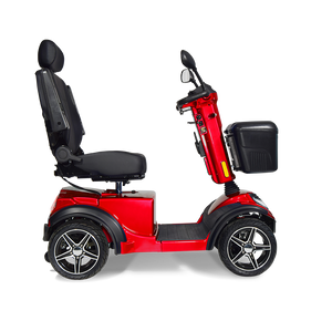 Red Scooterpac Ignite Mini 8 MPH Electric Mobility Scooter. 35 Mile Range. Heated Seat. Compact Personal Mobility Solution side view