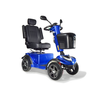 Blue Scooterpac Ignite Mini 8 MPH Electric Mobility Scooter. 35 Mile Range. Heated Seat. Compact Personal Mobility Solution storage box