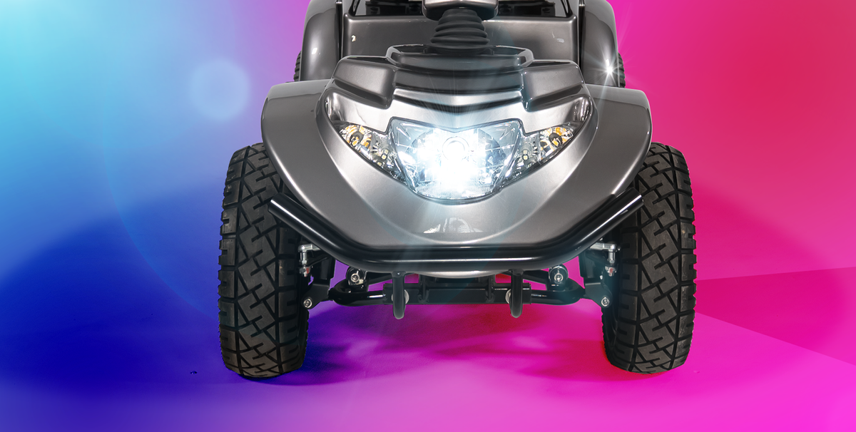 Grey Scooterpac Ignite 8mph Electric Mobility Scooter 40 Mile Range front light