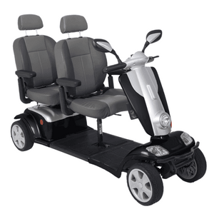 Black Scooterpac Tandem 2 Seat Mobility Scooter. Two-Person Mobility Solution