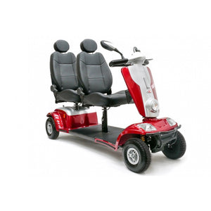 red Scooterpac Tandem 2 Seat Mobility Scooter. Two-Person Mobility Solution