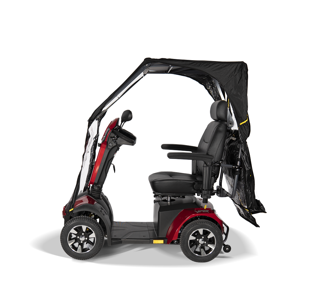 Scooterpac Universal Foldaway mobility scooter Canopy. automated Rain protection unfolding automatically and hands free