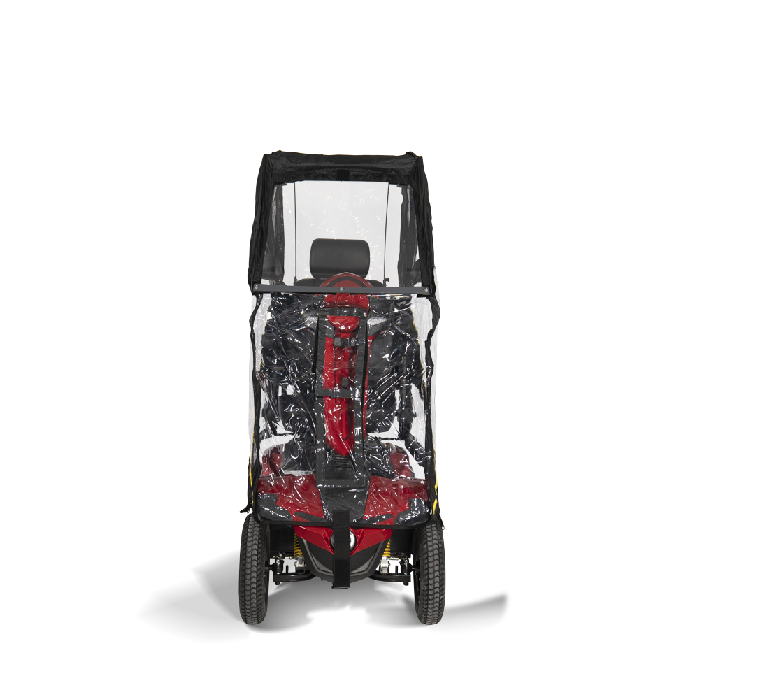 Front view Scooterpac Universal Foldaway mobility scooter Canopy. automated Rain protection