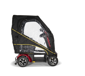 side view of the Scooterpac Universal Foldaway mobility scooter Canopy. automated Rain protection