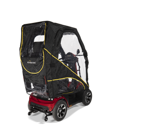 rear view of Scooterpac Universal Foldaway mobility scooter Canopy. automated Rain protection